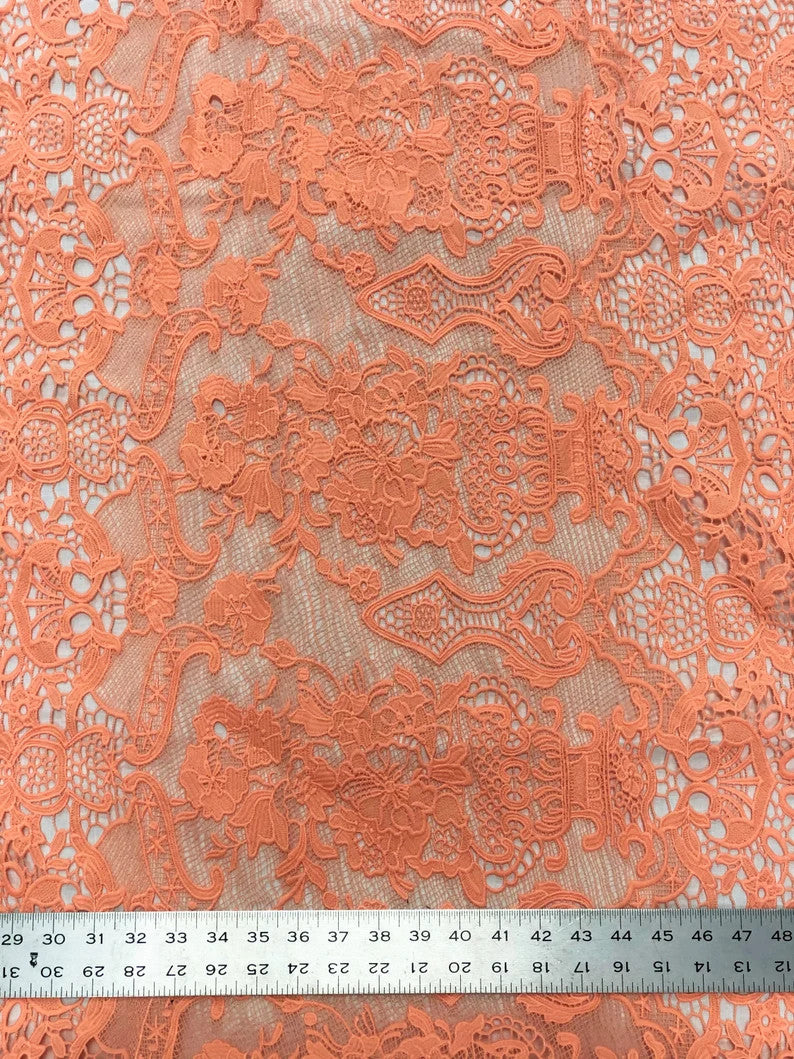 Polyester Lace Fabric - Salmon Narrow Scallop, 27" Width