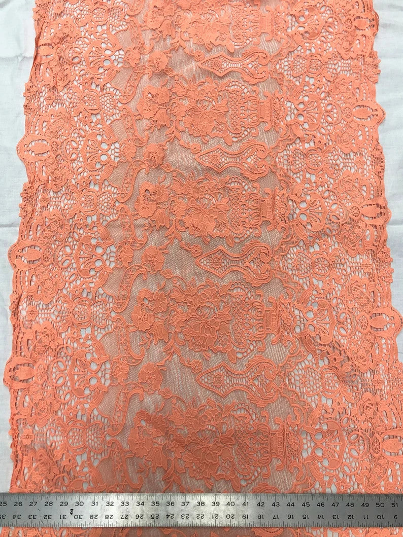 Polyester Lace Fabric - Salmon Narrow Scallop, 27" Width