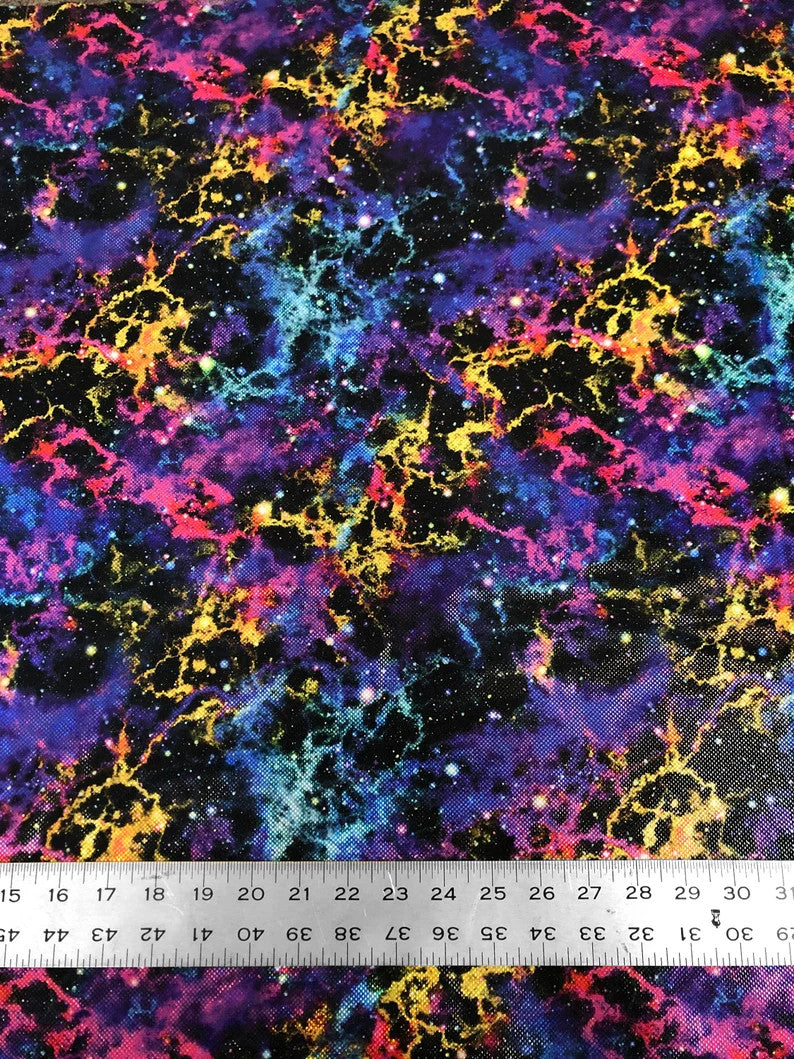 Colorful Space Galaxy Nylon Spandex Fabric - Purple, Green, 1 Mm Shiny Hologram, 58" Width