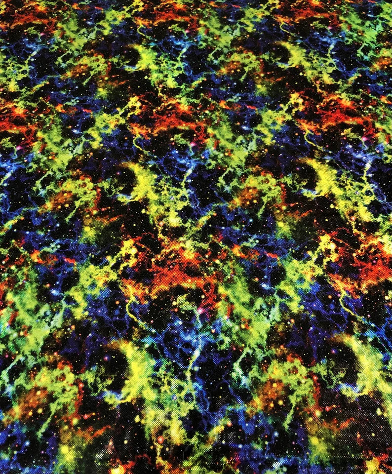 Colorful Space Galaxy Nylon Spandex Fabric - Purple, Green, 1 Mm Shiny Hologram, 58" Width