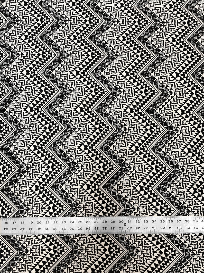 Black And White Tribal Print Polyester Spandex Fabric - Black And White Tribal Print, 58" Width