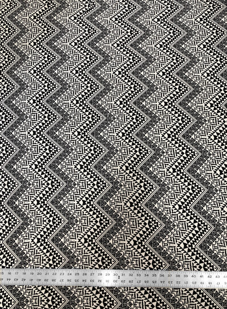 Black And White Tribal Print Polyester Spandex Fabric - Black And White Tribal Print, 58" Width