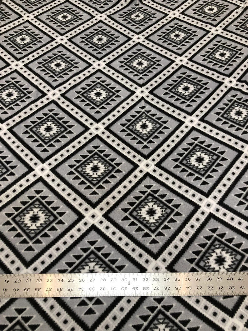 Polyester Anti Pill Soft Fleece Fabric - Plaid Geometric Design