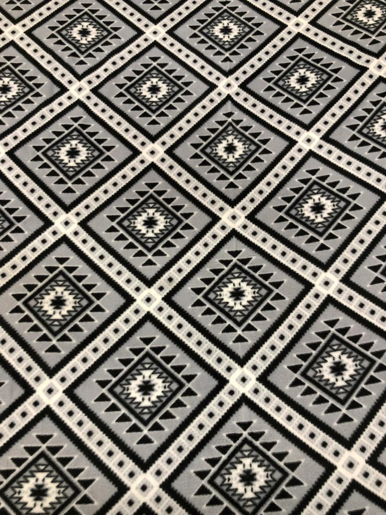 Polyester Anti Pill Soft Fleece Fabric - Plaid Geometric Design