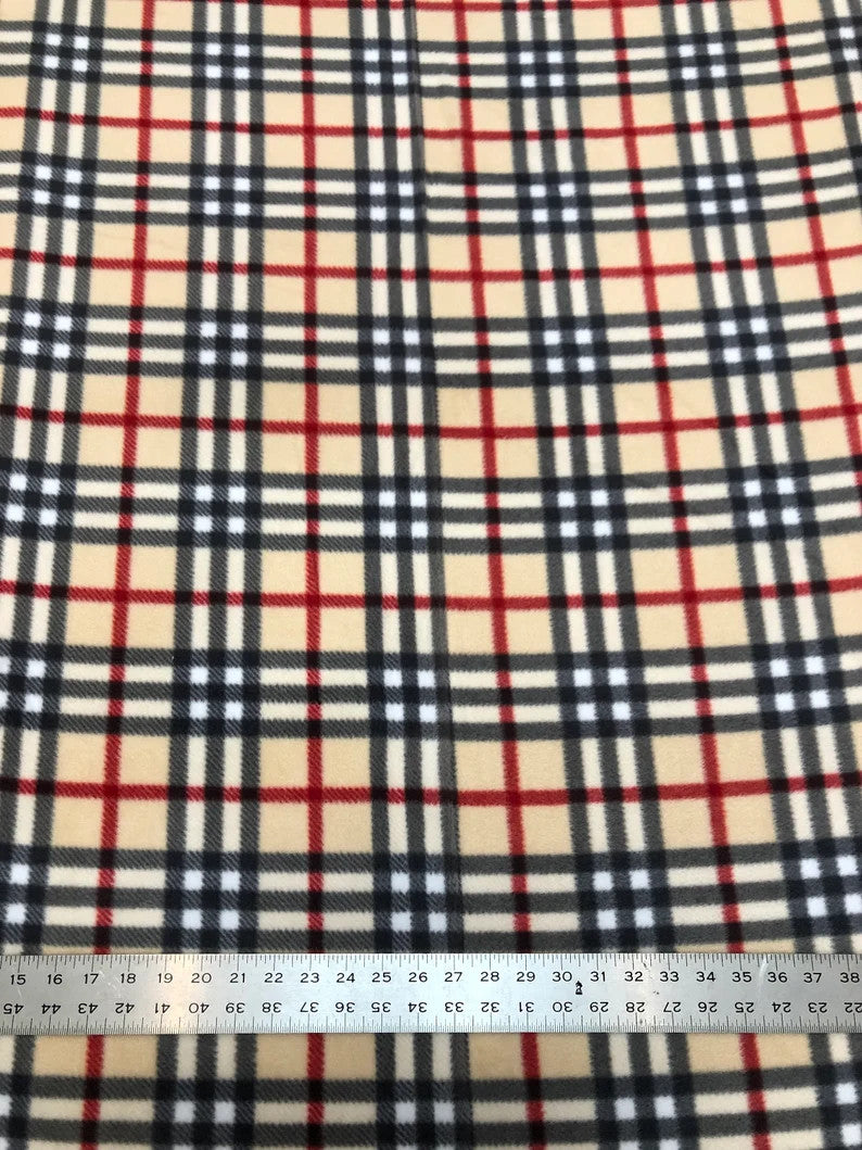 Polyester Anti Pill Soft Fleece Fabric - Plaid Geometric Design