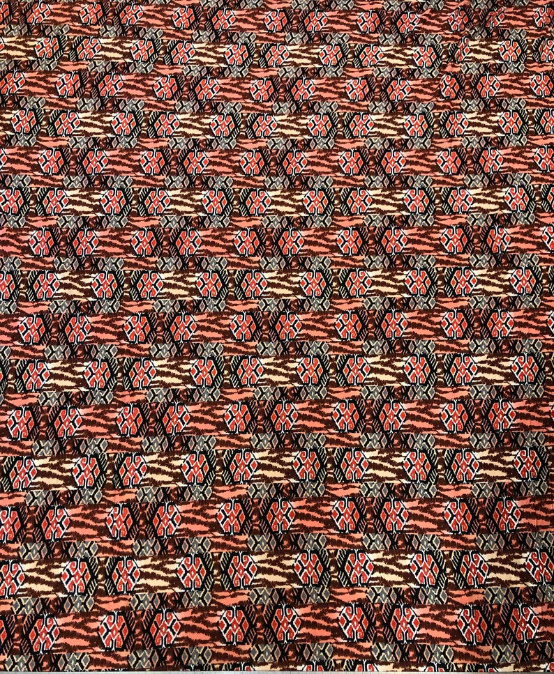 Checked With Gold Coins Print Polyester Spandex Fabric - Checked Gold Coins Print, 58"-60" Width