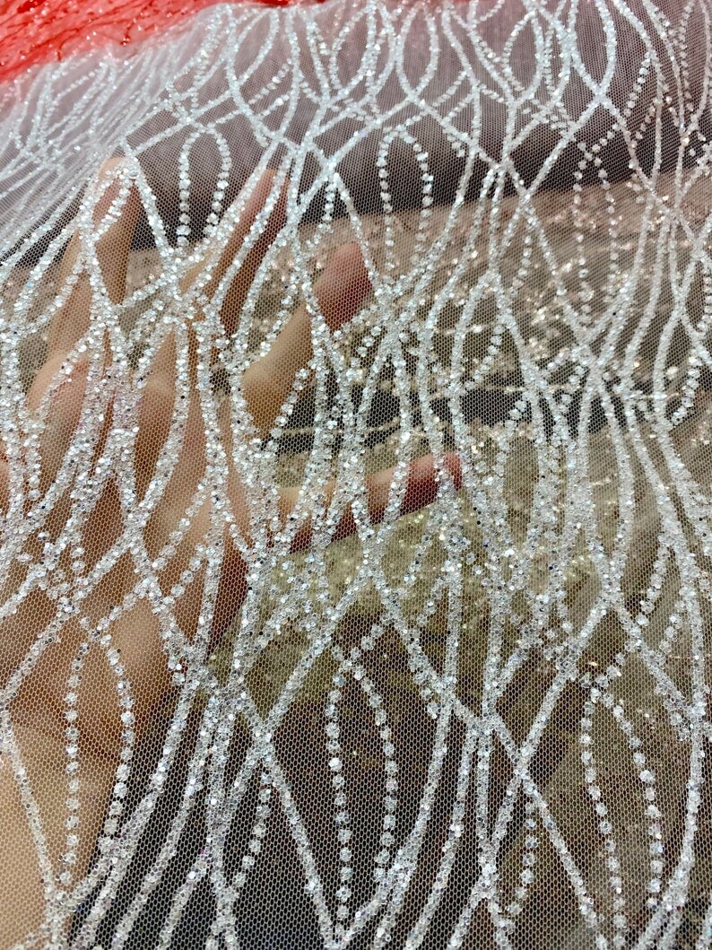 Silver Glitter Lace on Mesh