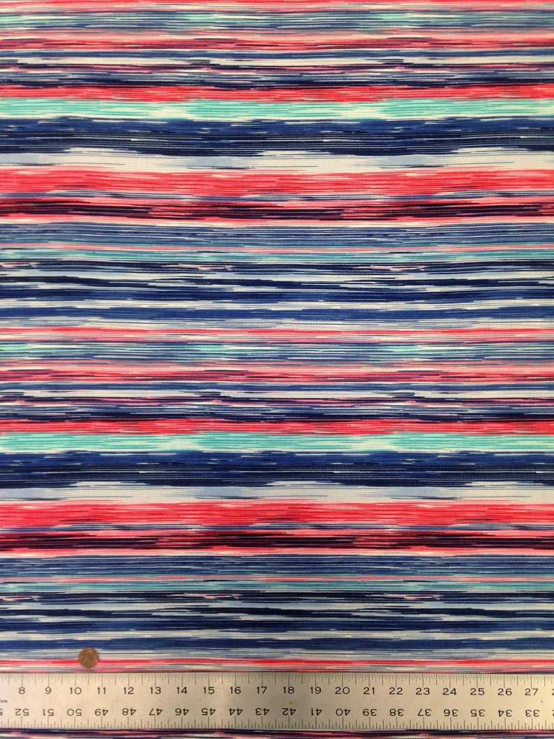 Polyester Stripe Pattern Polyester Spandex Fabric - Stripe Pattern, Lightweight Knit Jersey, 58" To 60" Width
