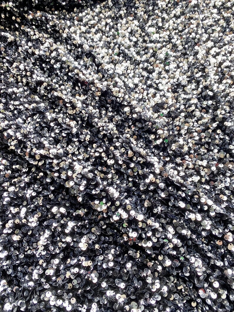 Stretch Sequin on Velvet Silver/Black