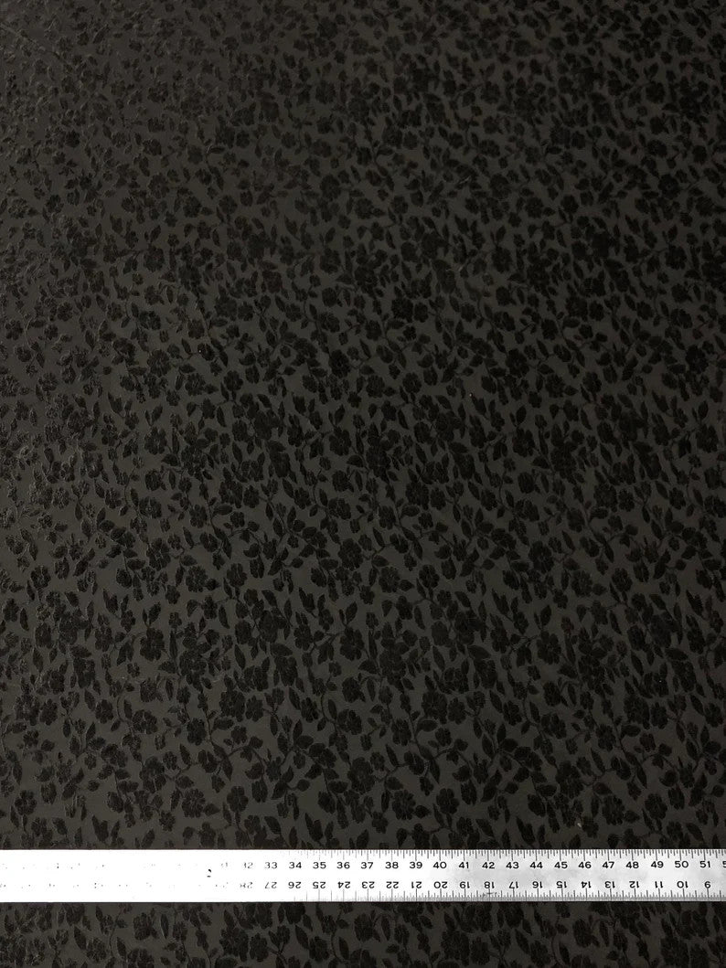 Floral Burnout Panne Velvet Polyester Spandex Fabric - Black Floral Burnout, 58"-60" Width