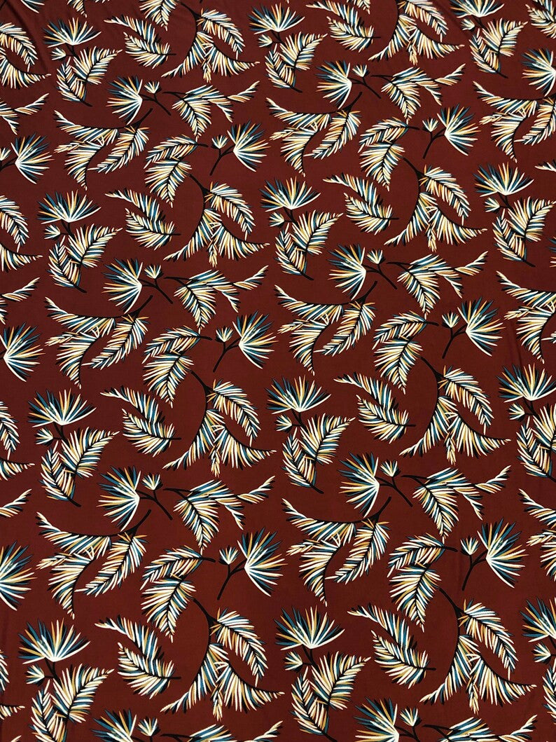 Leaves Print Polyester Spandex Fabric - Leaves Print, 58"-60" Width