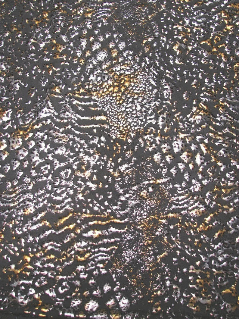 Wild Animal Print Polyester Spandex Fabric - Metallic Foil, Gray Brown, 58"-60" Width