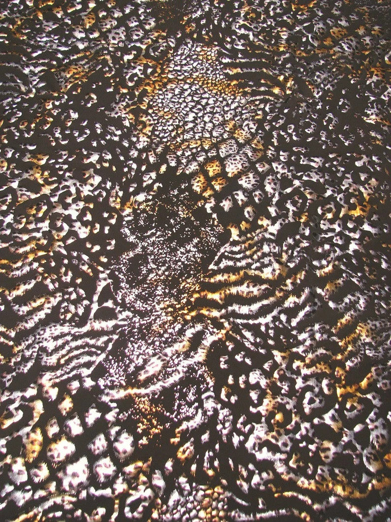 Wild Animal Print Polyester Spandex Fabric - Metallic Foil, Gray Brown, 58"-60" Width