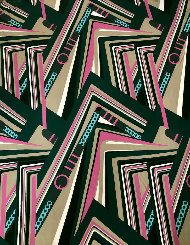 Belt Chain Lines Design Polyester Spandex Fabric - Green/Red, Pink/Hunter Green, 2-Way Stretch, 58" Width