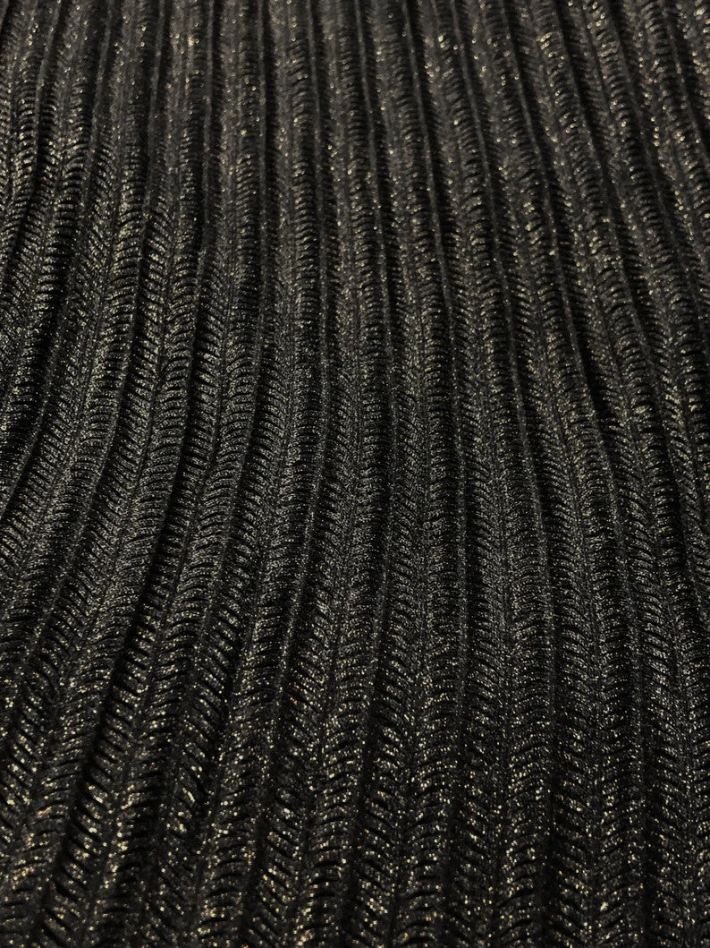 Gold Lurex On Black Polyester Spandex Mesh Fabric - Black, Gold Lurex, 56-58" Width