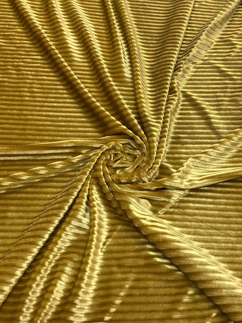 Velvet Textured Stripes Polyester Spandex Fabric - Hunter Green, Mustard, Wine, Black, 58-60" Width