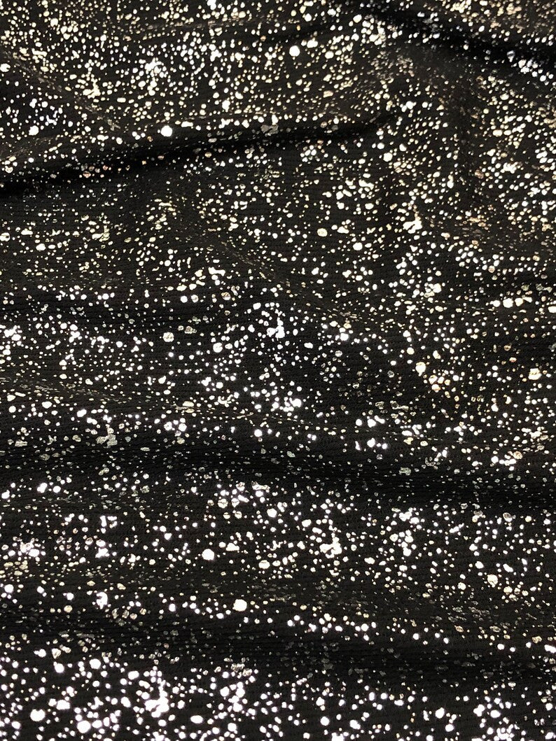 Small Rib Textured Fukuro Polyester Spandex Fabric - Small Dots Shiny Foil, Copper, Silver, 58" Width
