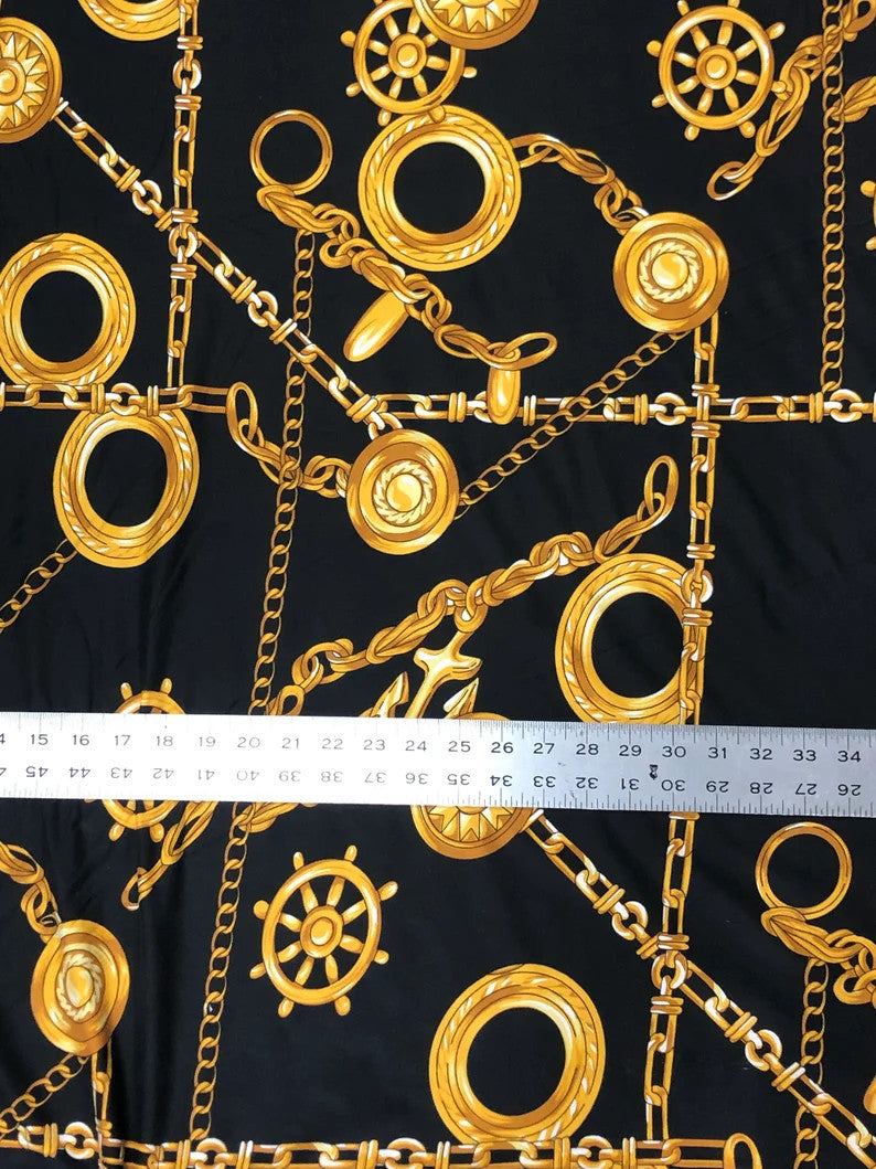 Sea Anchor Design Polyester Spandex Fabric - Black, White, Navy Anchor Print, 58" Width