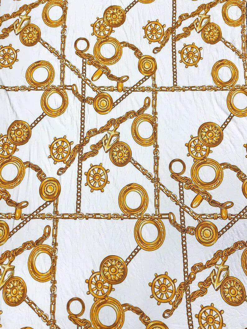 Sea Anchor Design Polyester Spandex Fabric - Black, White, Navy Anchor Print, 58" Width