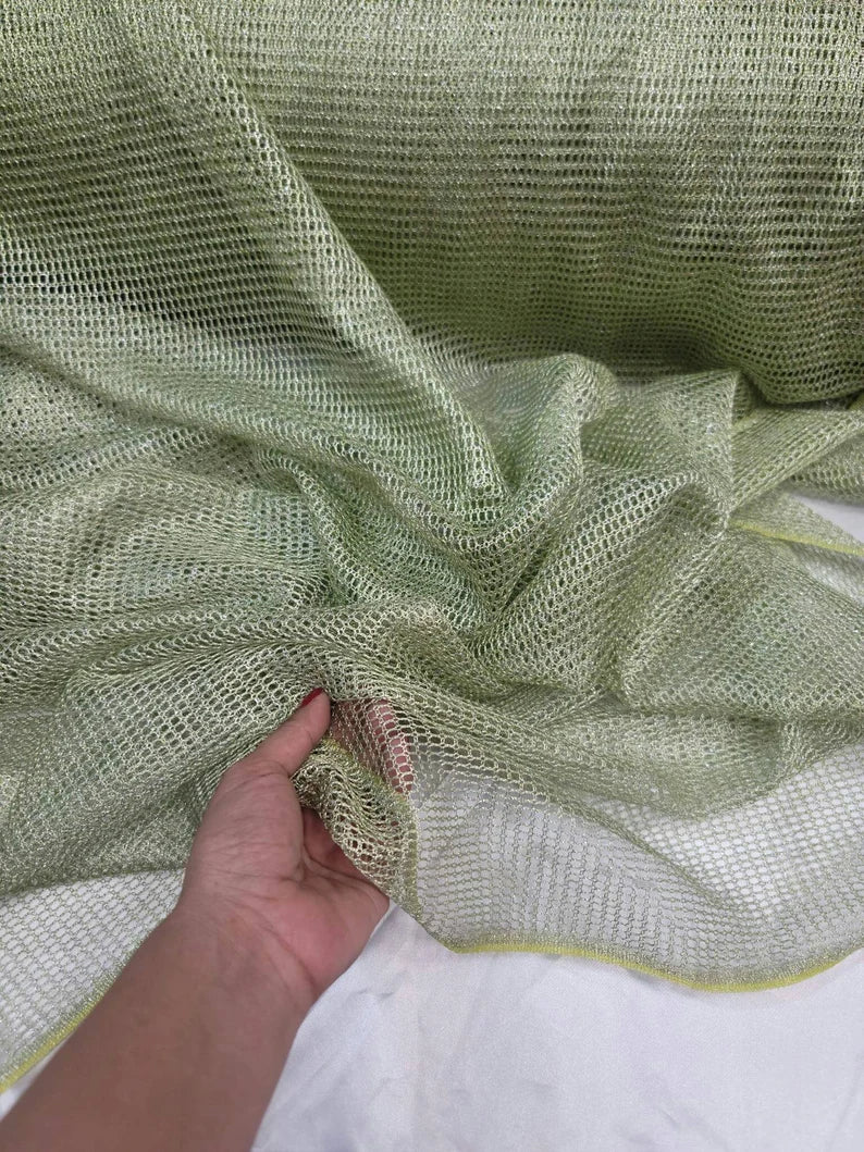 Shimmer Fish Net Fabric Sage Silver