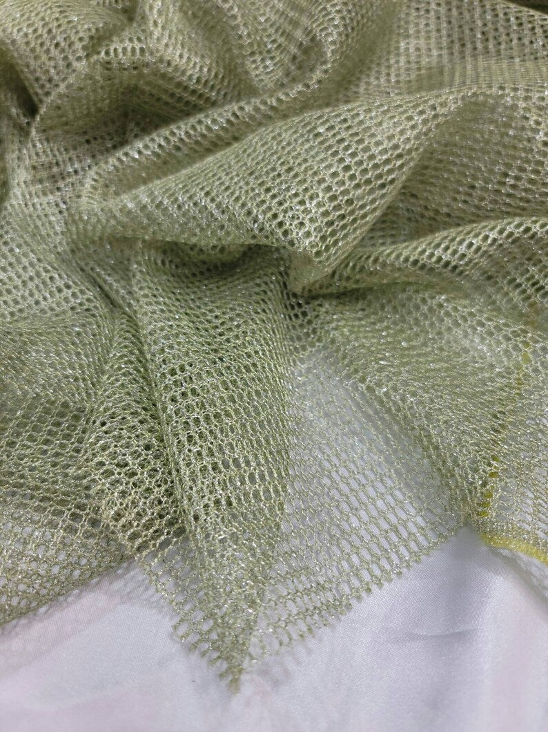 Shimmer Fish Net Fabric Sage Silver