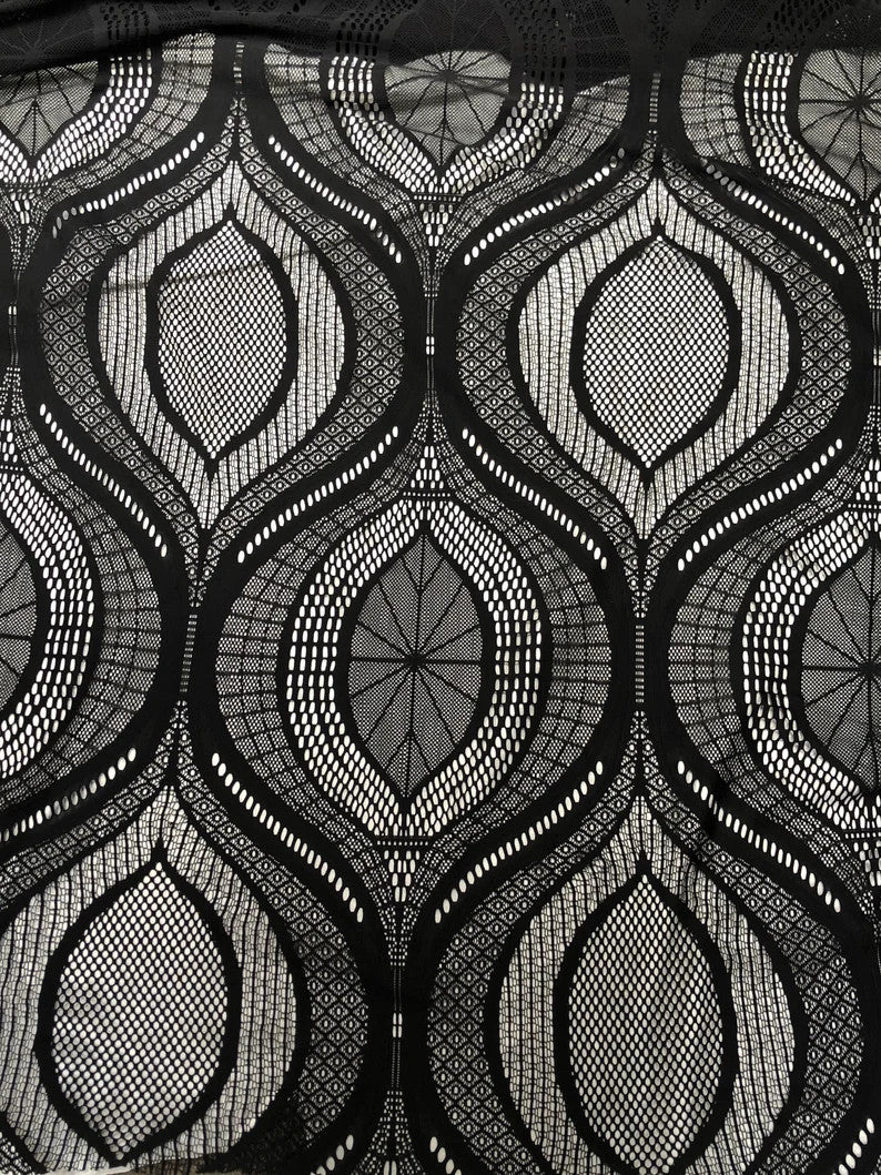 Lace Non-Stretch Big Design Polyester Fabric - White, Black