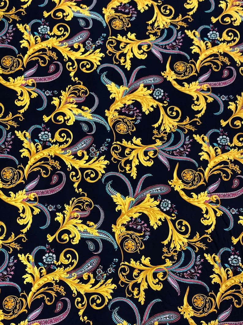 Gold Abstract Design Polyester Spandex Fabric - Gold Abstract Pattern, 58" Width