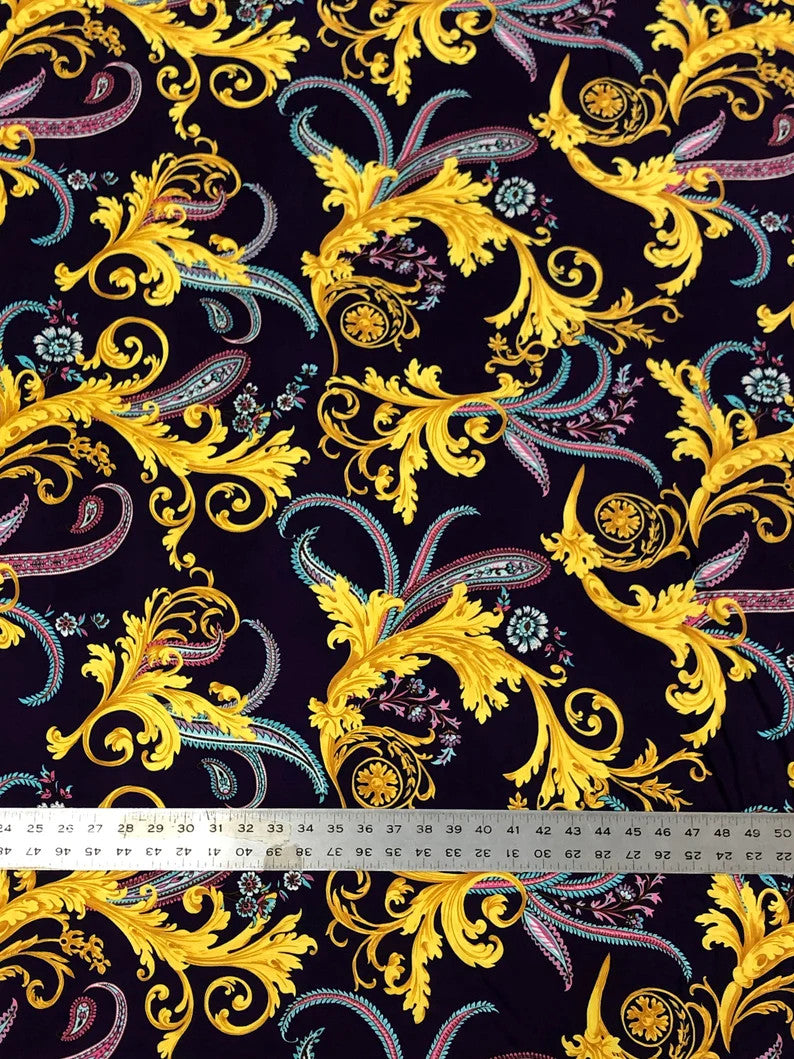 Gold Abstract Design Polyester Spandex Fabric - Gold Abstract Pattern, 58" Width