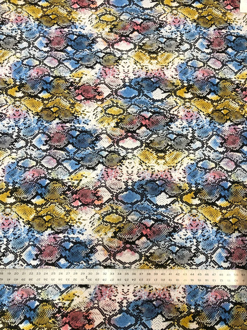Colorful Snake Print Bulgari Polyester Spandex Fabric - Blue, Purple