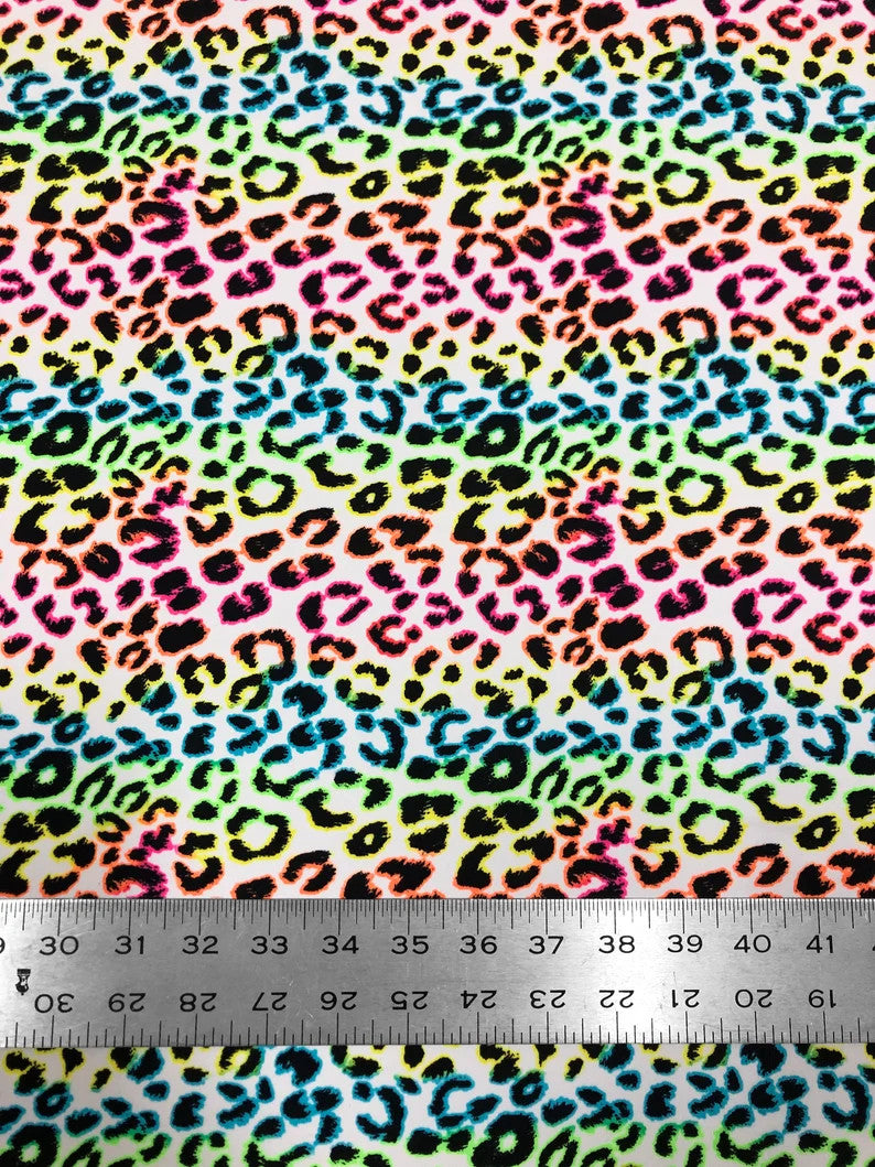 Nylon Spandex Fabric - Neon Rainbow Leopard Print, 57-58" Width