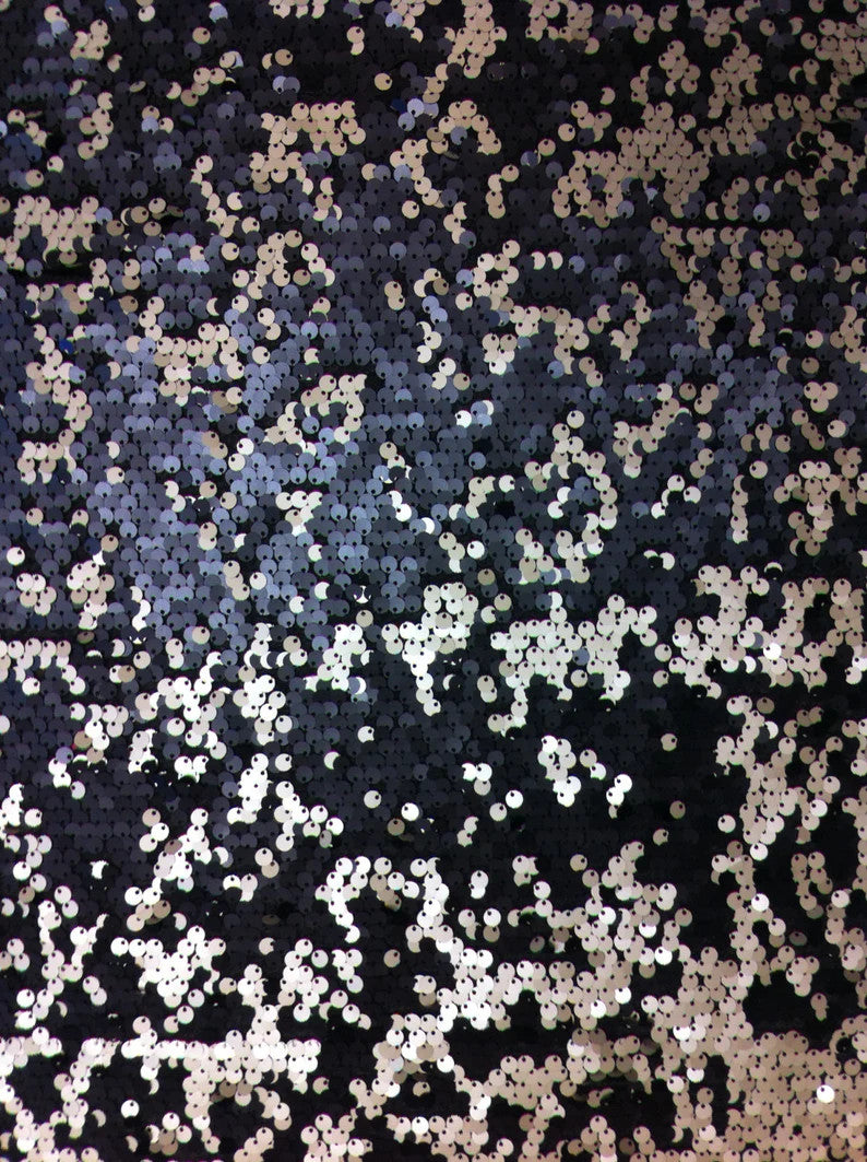 6Mm Matte Black Ivory Reversible Sequins Polyester Mesh Fabric - Sheer Black, 6Mm Sequins, 48" Width