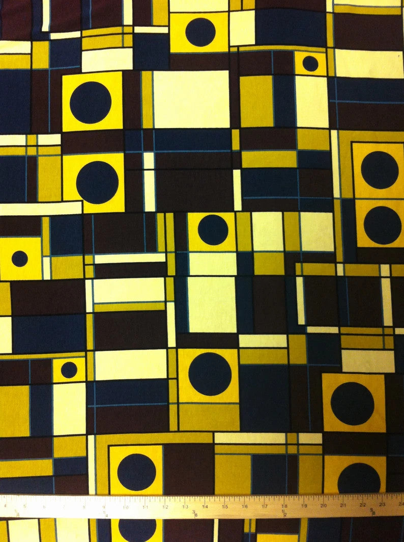 Circles & Squares Modal Spandex Fabric - Geometric Pattern, 58/60" Width