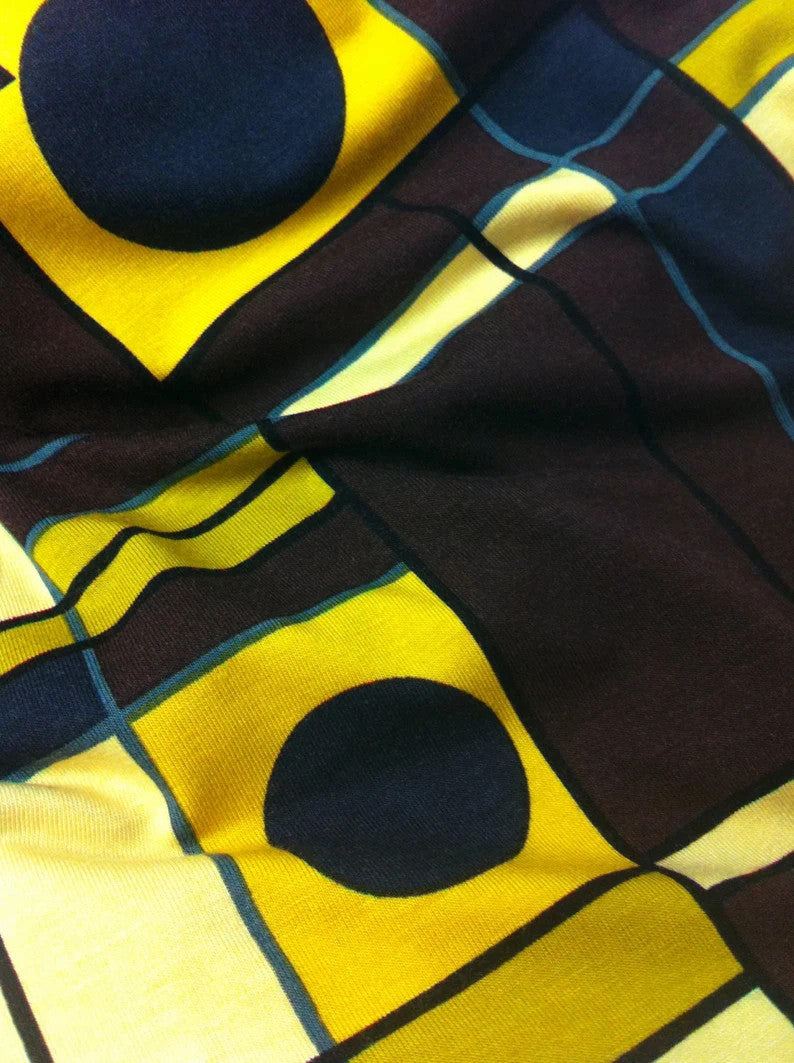 Circles & Squares Modal Spandex Fabric - Geometric Pattern, 58/60" Width