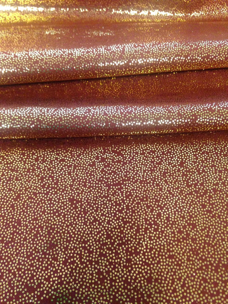 Gold Metallic Foil Micro Sparkle Dots On Rust Polyester Spandex Fabric - Rust With Gold Metallic Foil Micro Sparkle Dots, 58"-60" Width