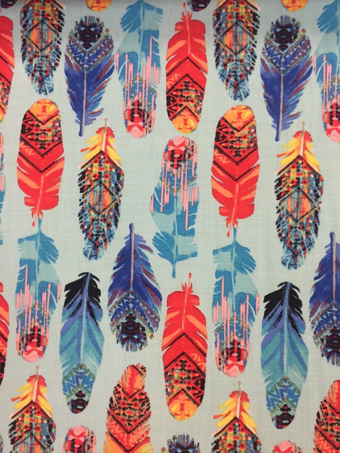 Rayon Challis Feather Print Blue Multicolor