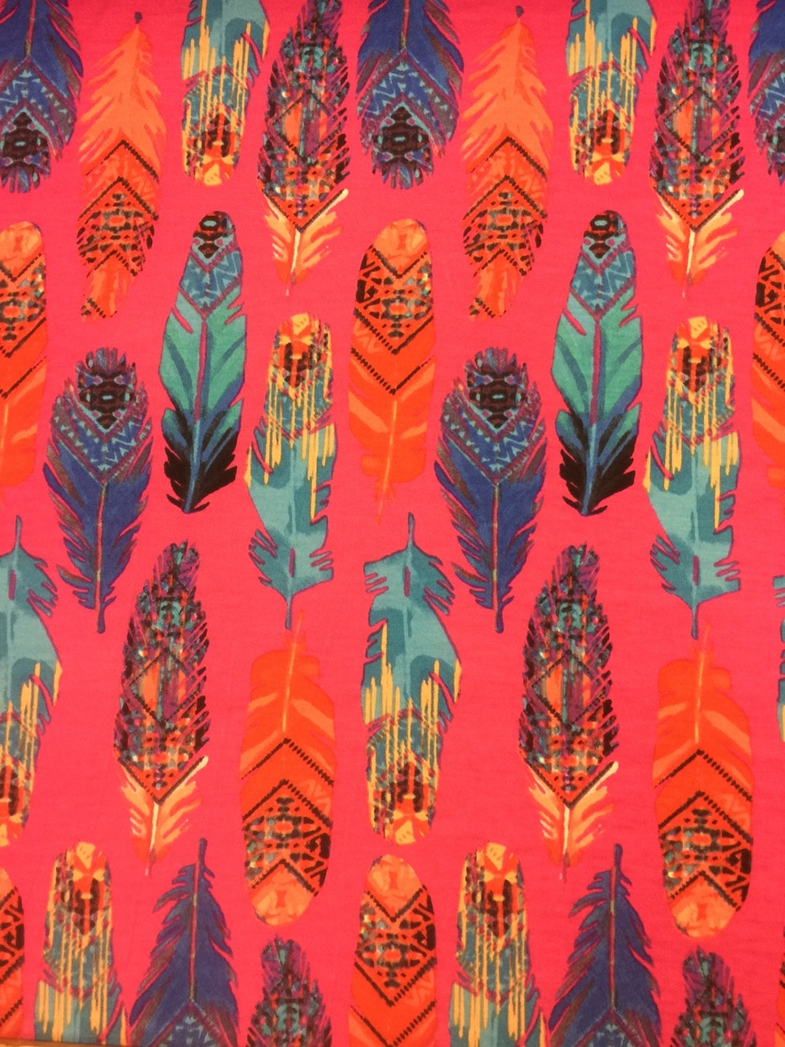 Stretch Rayon Feather Print Fabric Pink Fuchsia