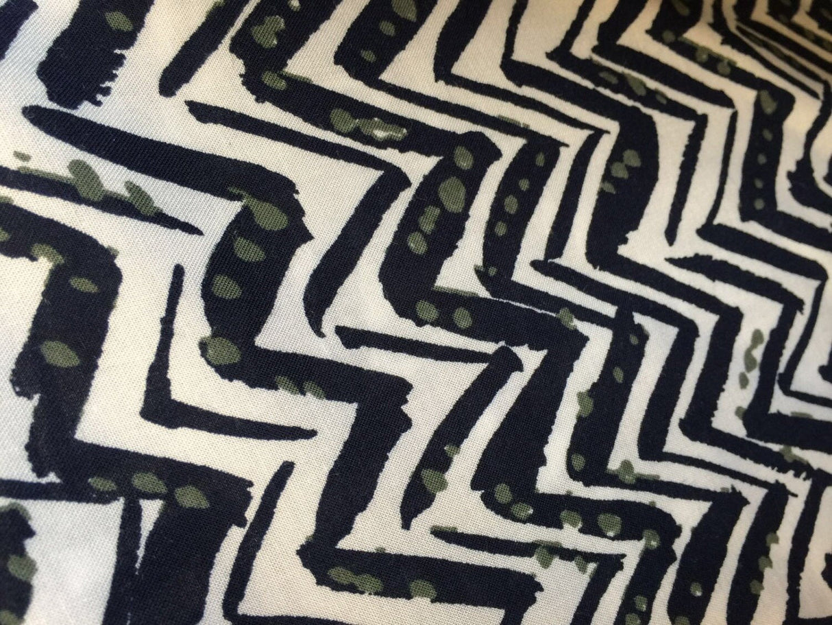 Rayon Challis Navy Blue Chevron Dots