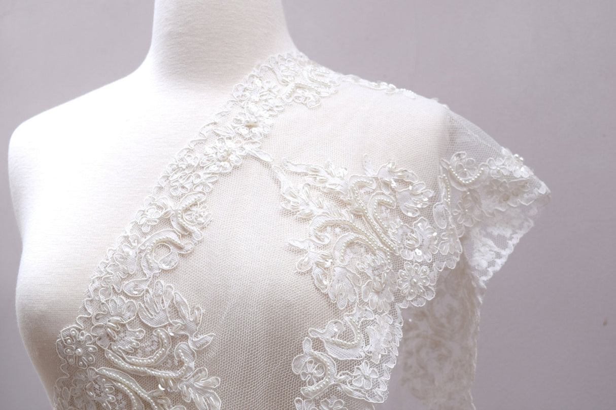 Beaded Lace Trim White Ivory 9 Inch