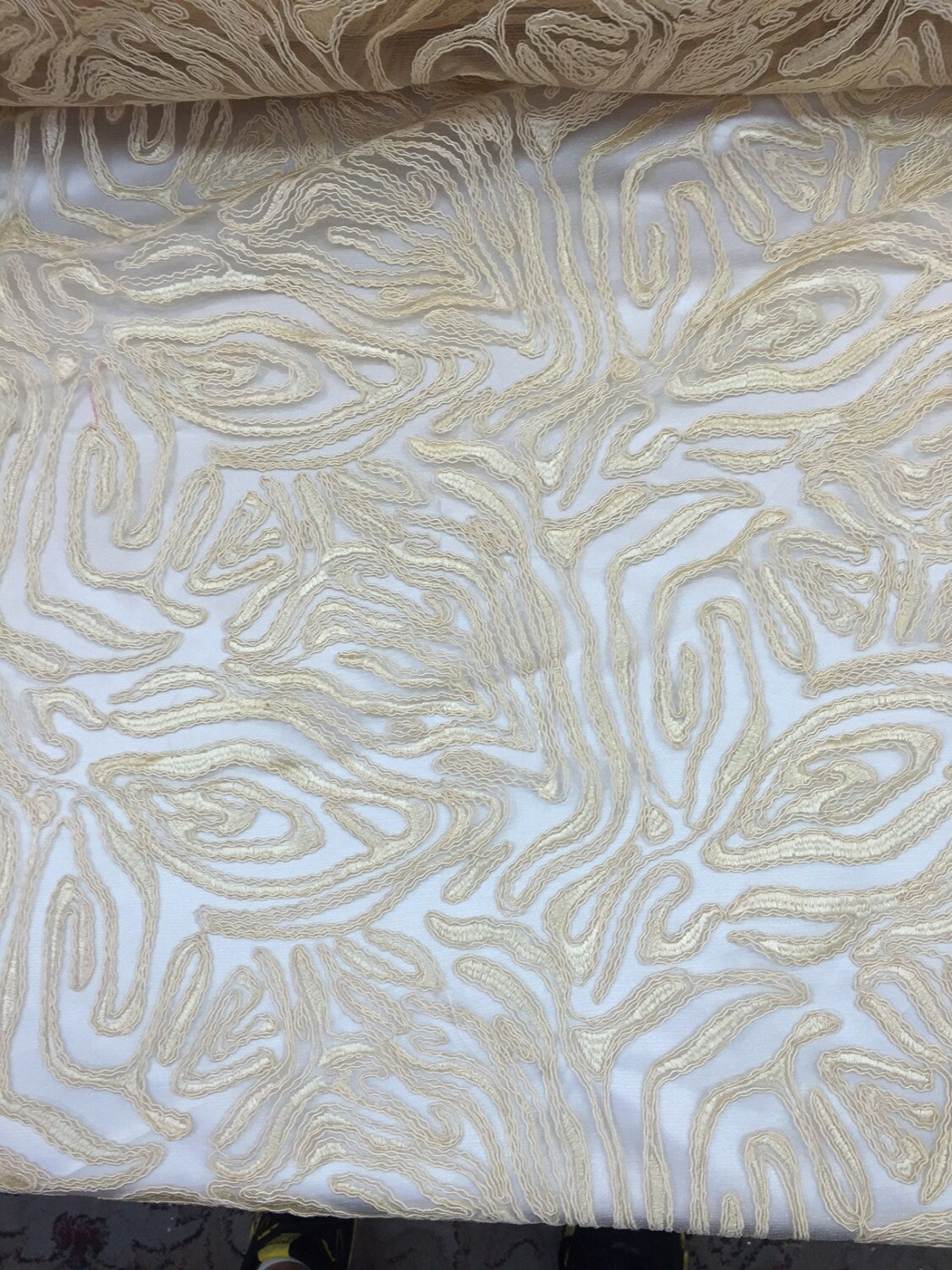 Embroidered Lace Mesh Fabric Champagne