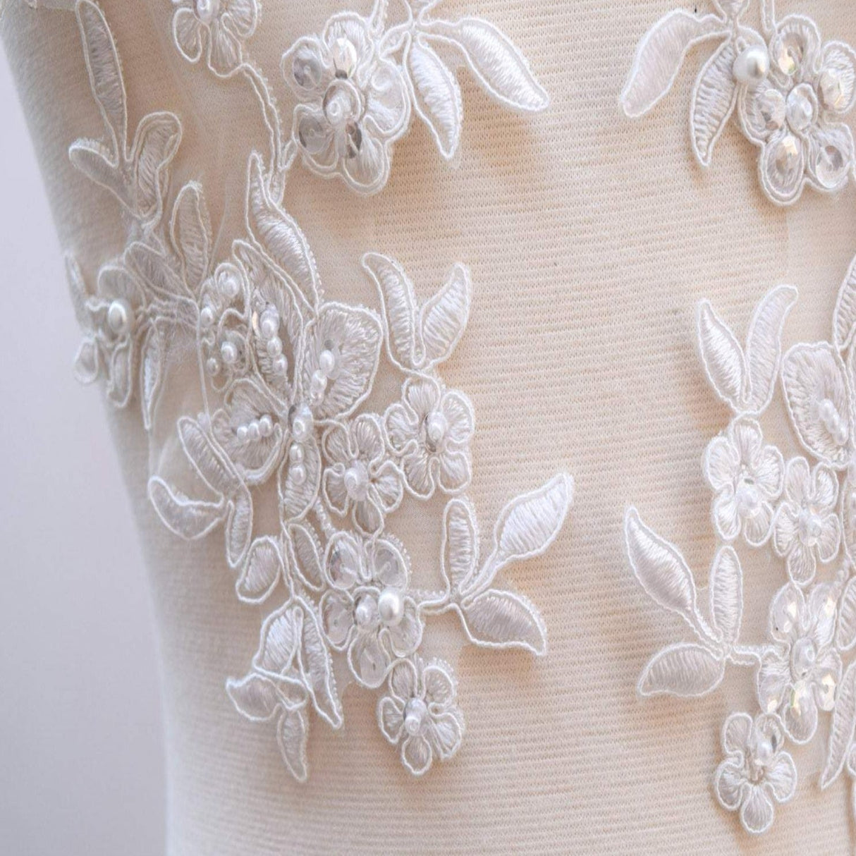 Beaded Floral Lace Applique Pair