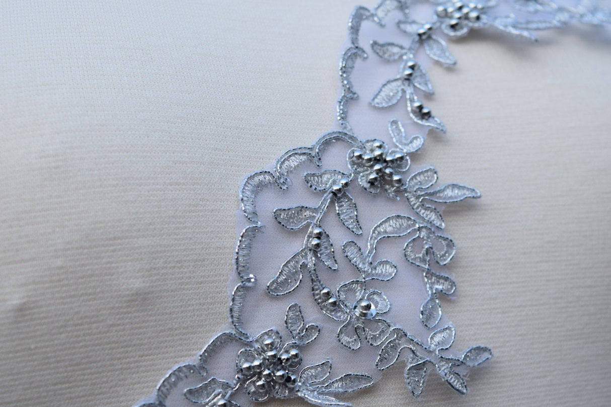 Lace Trim Silver Beaded 3 Inch