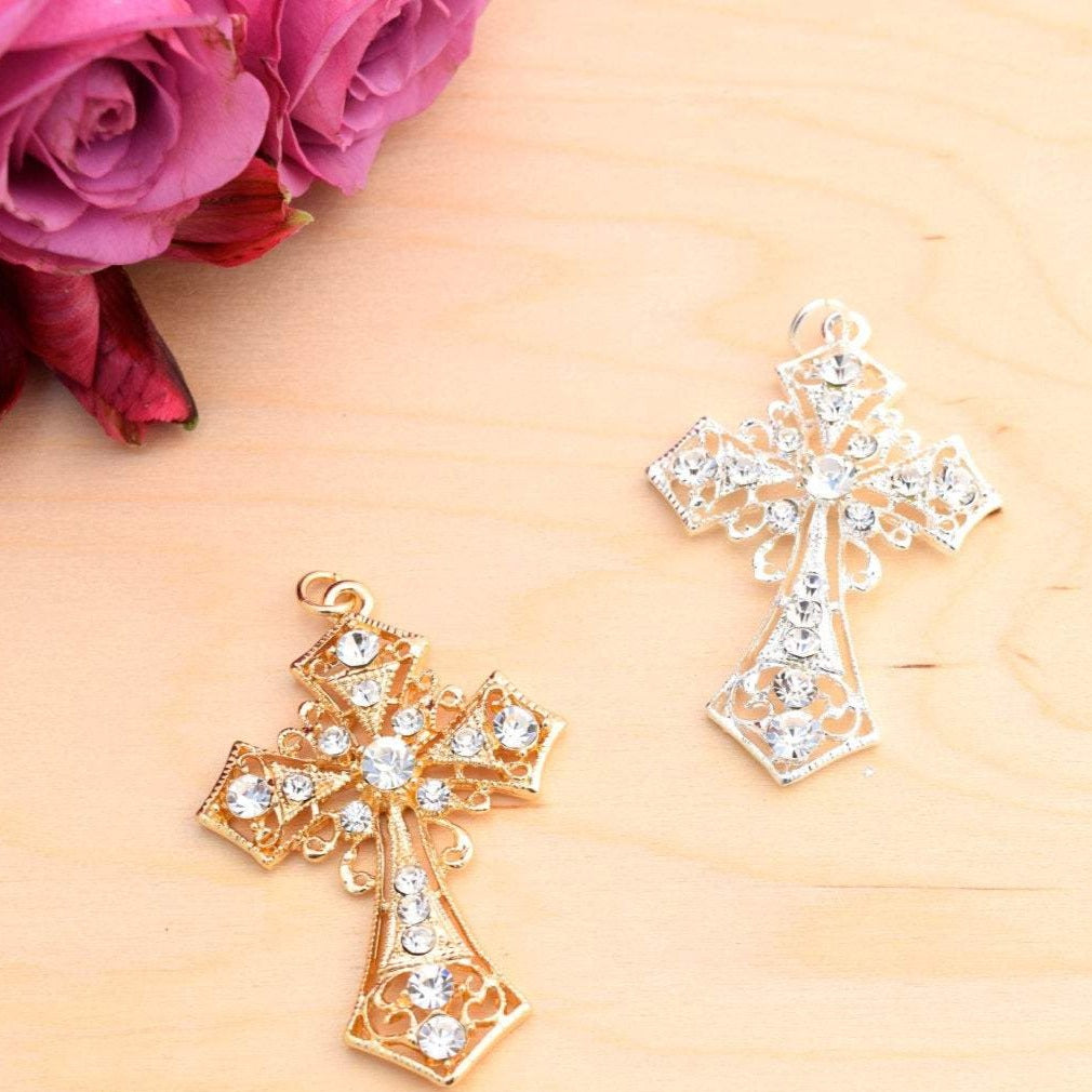 Rhinestone Cross Charm Gold Silver