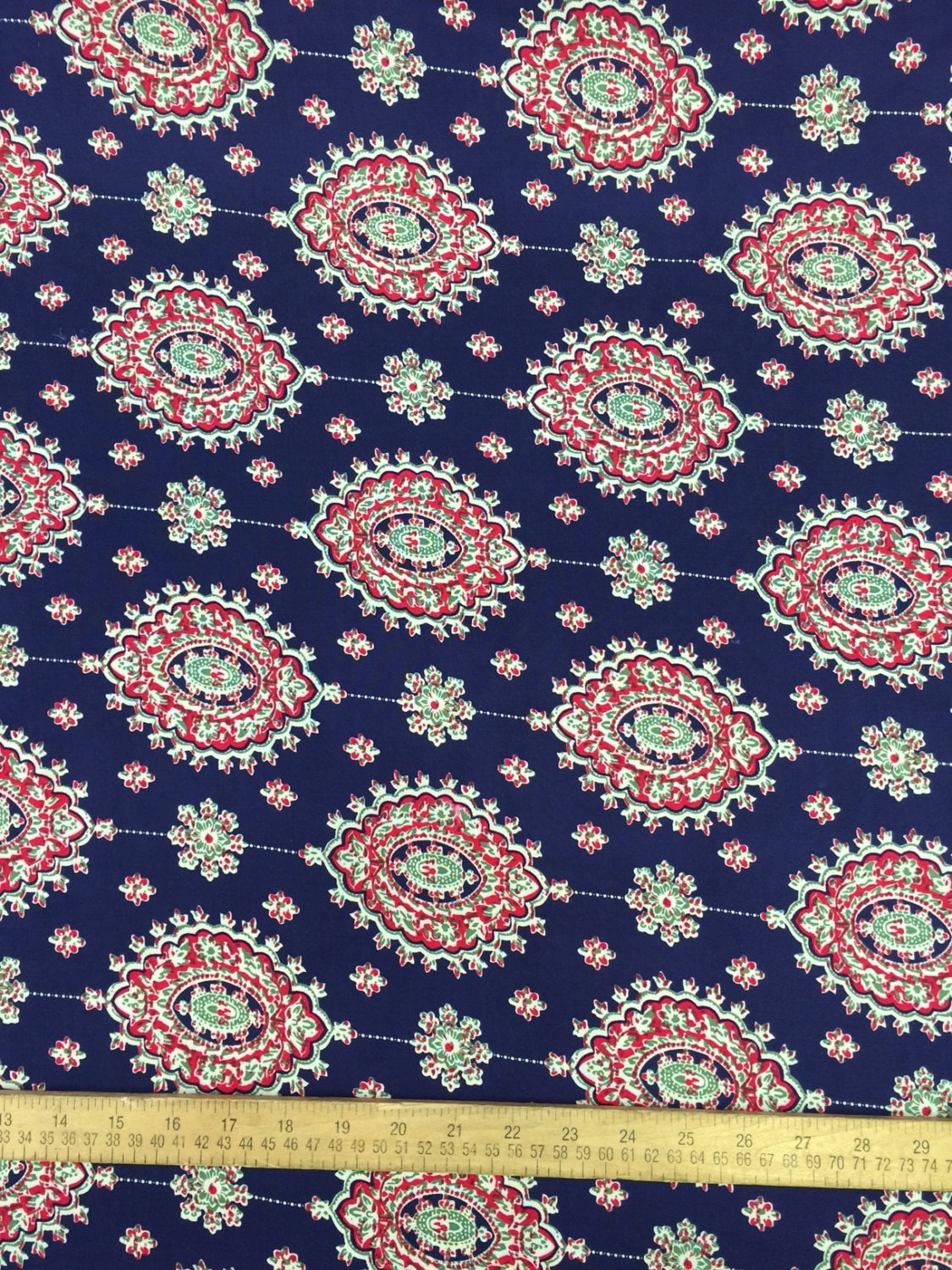 Rayon Challis Two Border Navy Blue Fuchsia Pink