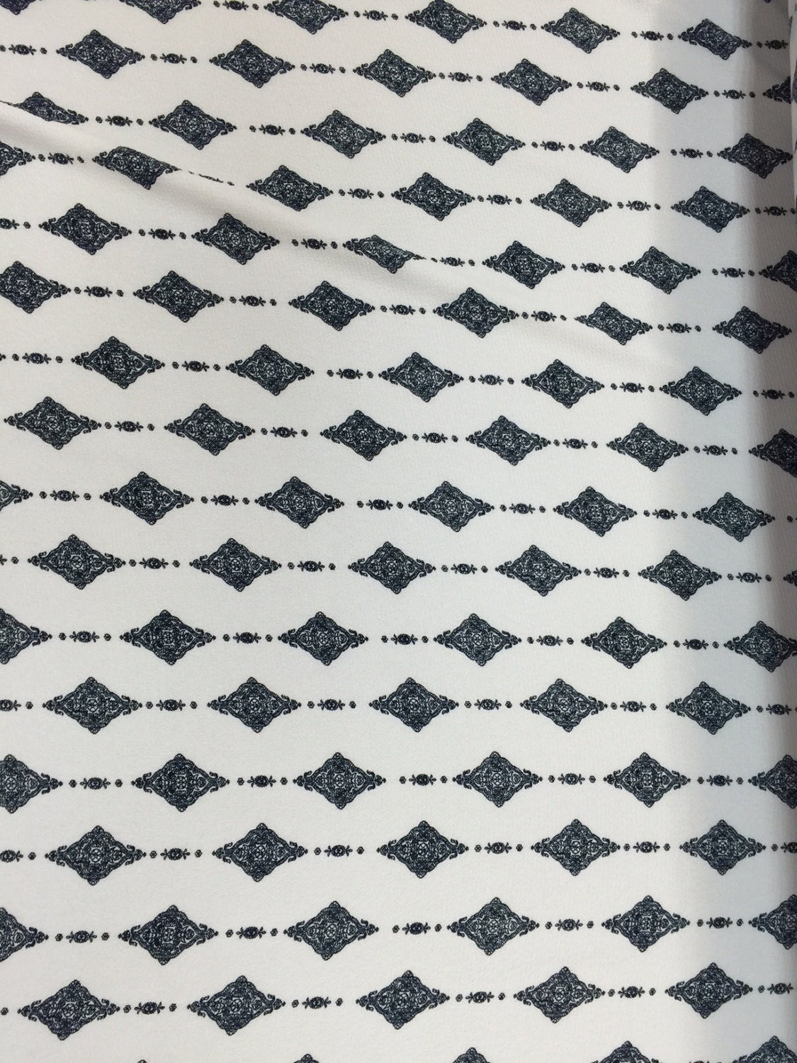 Polyester Spandex Crepe Fabric in White Navy