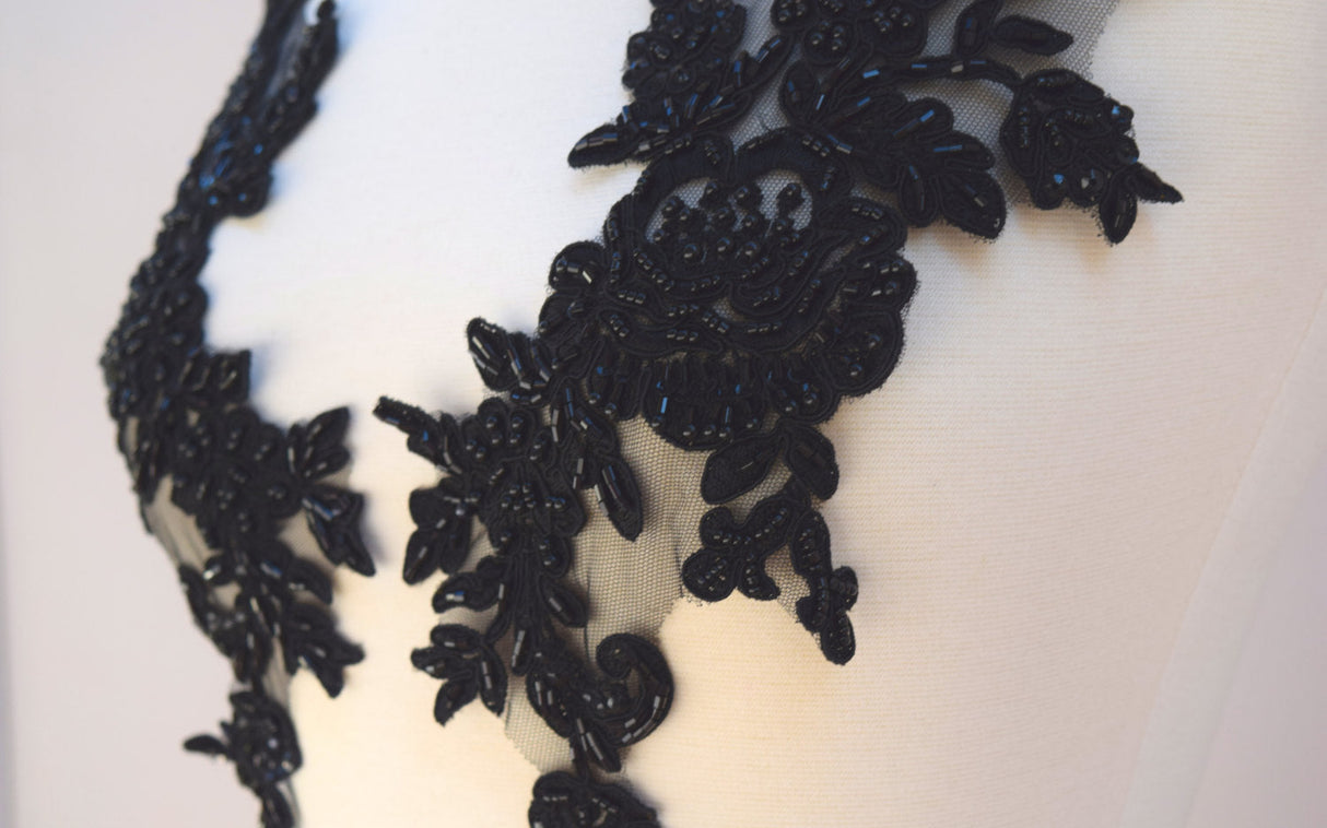 Beaded Applique Pair Black Oversized