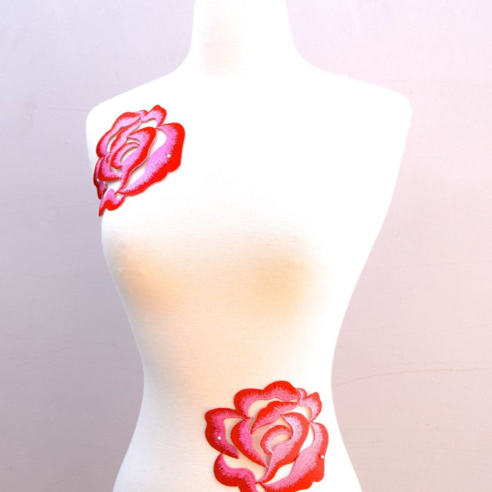Flower Applique Iron-On Red Pink