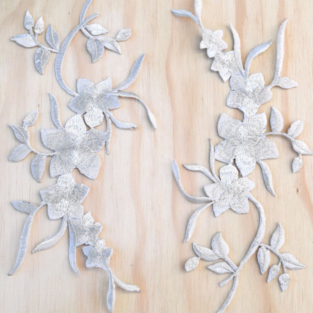 Flower Patch Metallic Silver Iron-On Applique