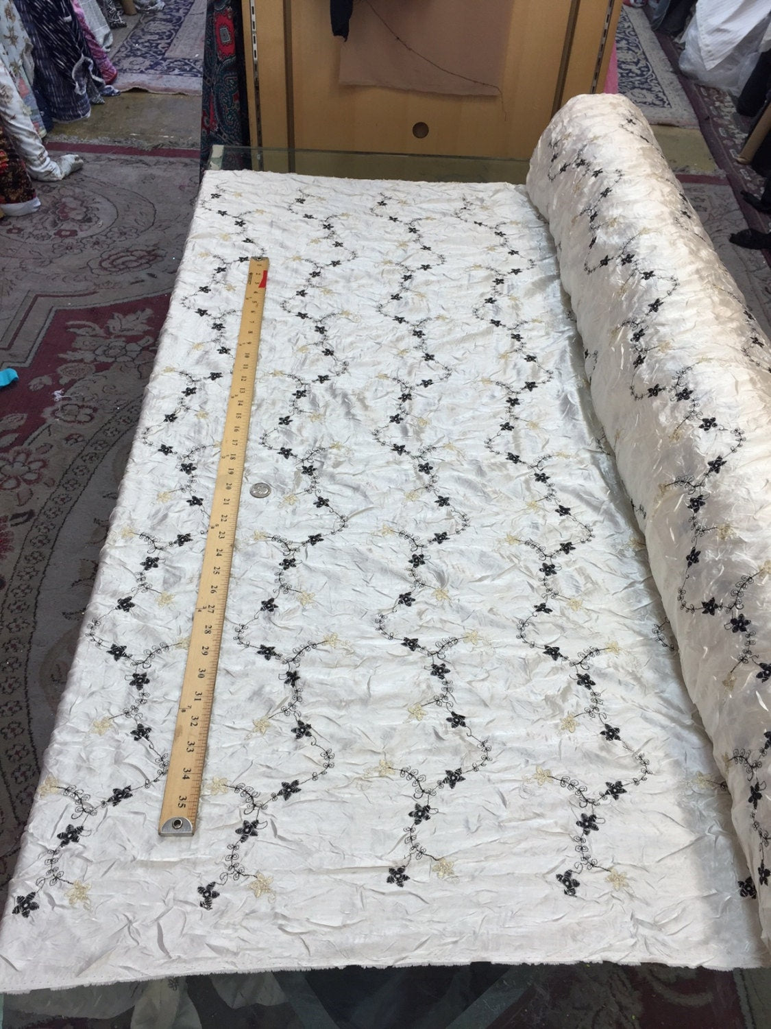 Embroidered Floral Taffeta Ivory