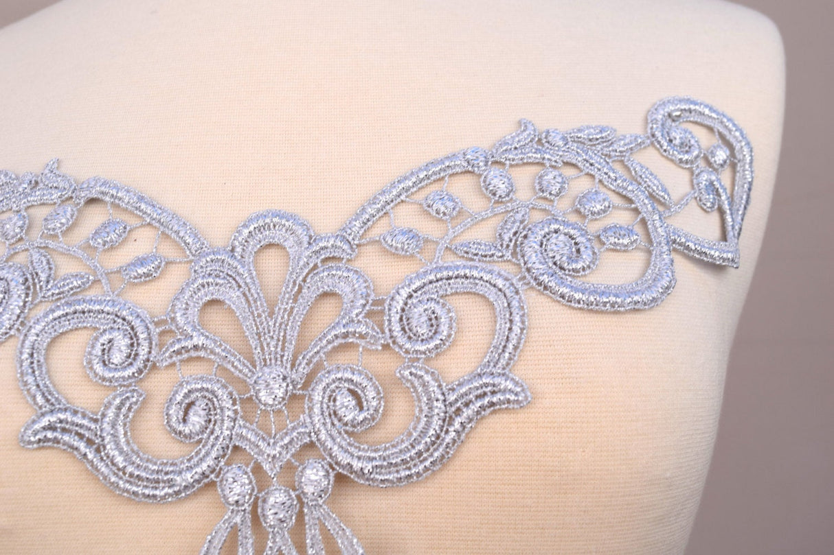 Silver Metallic Venice Lace Applique