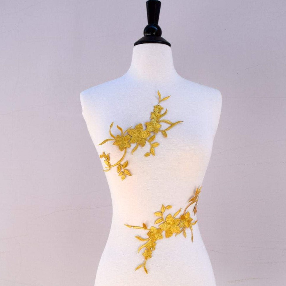 Embroidered Gold Flower Patches